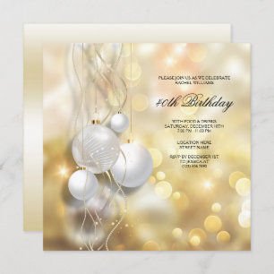 Elegant Christmas Baubles Christmas Birthday Party Invitation