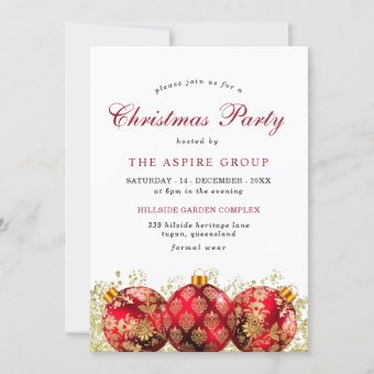 Elegant Christmas Baubles Corporate Party Invitation | Zazzle