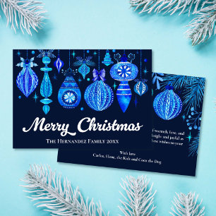 Elegant Christmas Baubles Navy Blue Watercolor Holiday Card