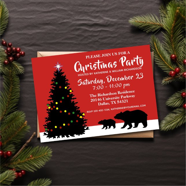 Elegant Christmas Bears Holiday Party Invitation (Creator Uploaded)