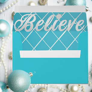 Elegant Christmas 'Believe' Turquoise Blue Envelope