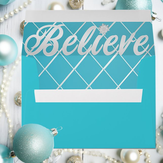 Elegant Christmas 'Believe' Turquoise Blue  Envelope (Creator Uploaded)