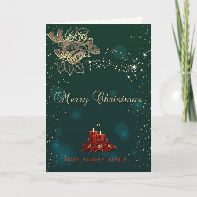 Elegant Christmas Bell,Candles Holiday Card (Front)