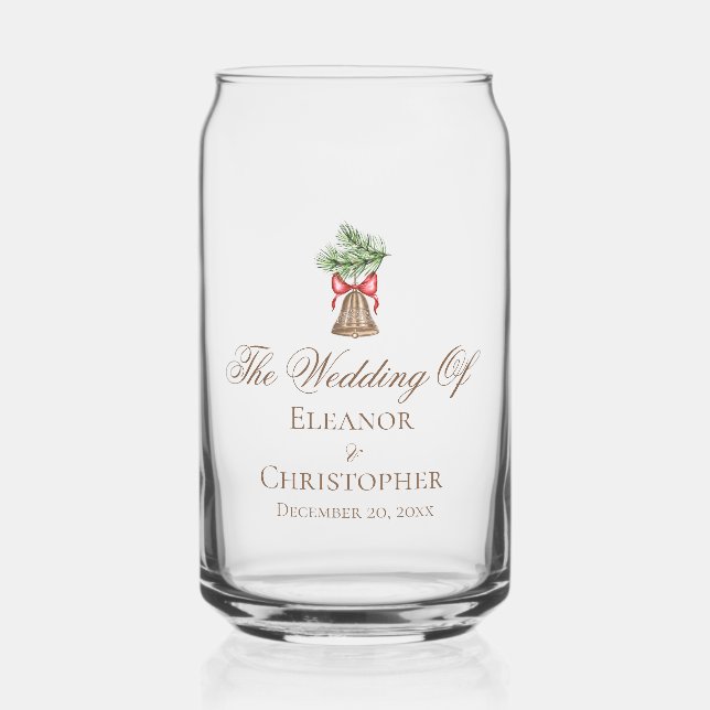 Elegant Christmas Bell Custom Holiday Wedding Can Glass (Front)