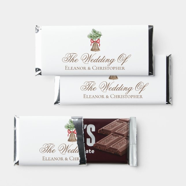 Elegant Christmas Bell Custom Holiday Wedding Hershey Bar Favors (Front)