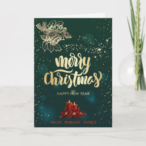 Elegant Christmas BellRed Candles Holiday Card