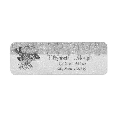 Elegant Christmas Bell Silver Glittery Label