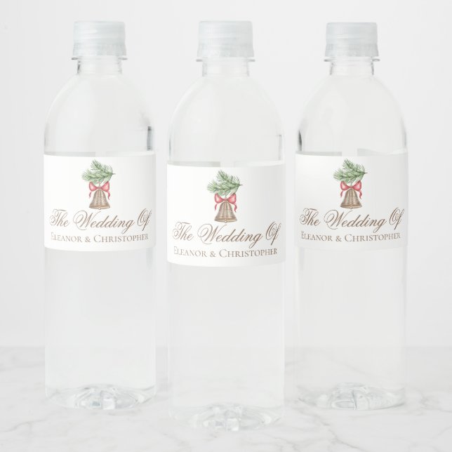 Elegant Christmas Bell Wedding Custom Water Bottle Label (Bottles)