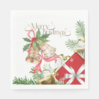 Elegant Christmas Bells and Gifts Holiday Design Napkins