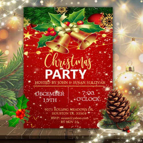 Elegant Christmas Bells Christmas  Invitation