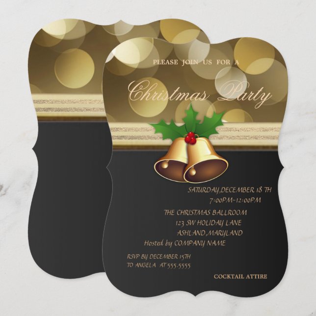 Elegant Christmas Bells,Christmas Party Invitation (Front/Back)