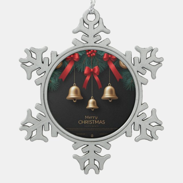 Elegant Christmas Bells Decor – Snowflake Pewter Christmas Ornament (Front)