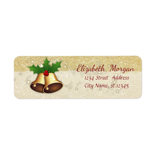 Elegant Christmas Bells,Holly Branches ,Glittery Label (Front)