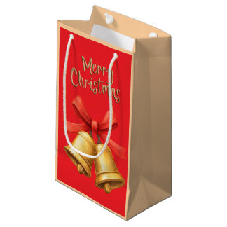 Elegant Christmas Bells Red Holiday Art Small Gift Bag