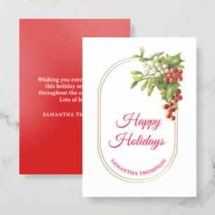 Elegant Christmas Berries Frame Happy Holidays Letterpress Photo Cards