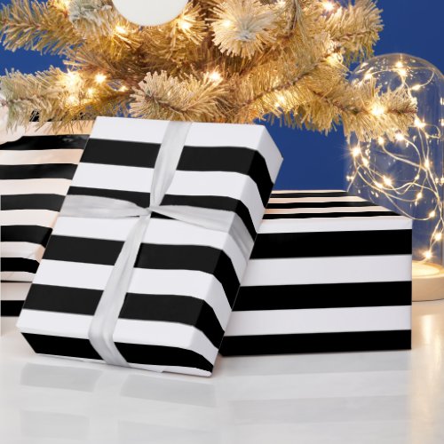 Elegant Christmas Black and White striped Wrapping Paper