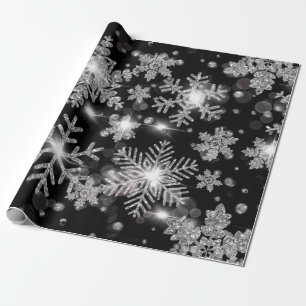 Elegant Christmas black white silver snowflakes Wrapping Paper