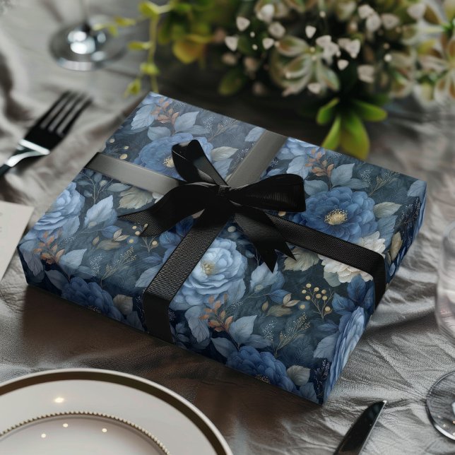 Elegant Christmas Blue and White Floral Gift  Wrapping Paper Sheets (Creator Uploaded)