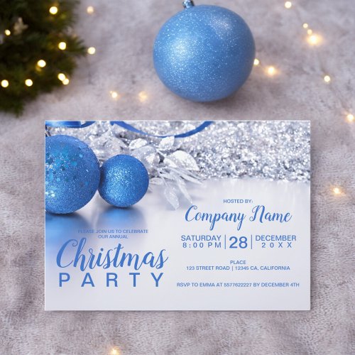 Elegant Christmas blue ball ice business corporate Invitation