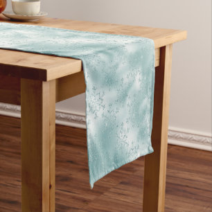 Elegant Christmas Blue Snowflake Pattern Short Table Runner