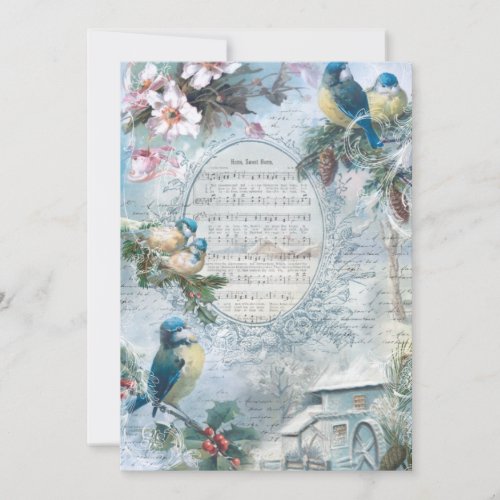 Elegant Christmas Bluebirds and Music Collage Holiday Card