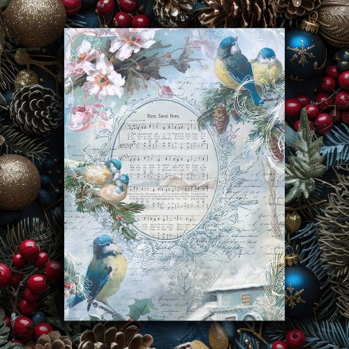 Elegant Christmas Bluebirds and Music Collage Holiday Postcard