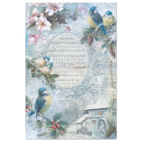 Elegant Christmas Bluebirds and Music Decoupage Tissue Paper
