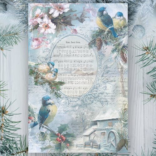 Elegant Christmas Bluebirds and Music Decoupage Tissue Paper