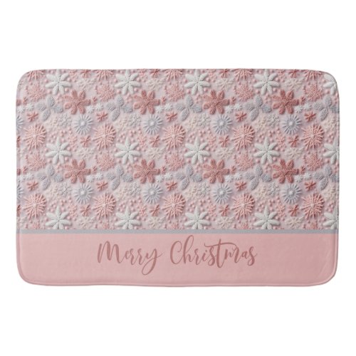 Elegant Christmas Blush Pink Snowflakes Bath Mat