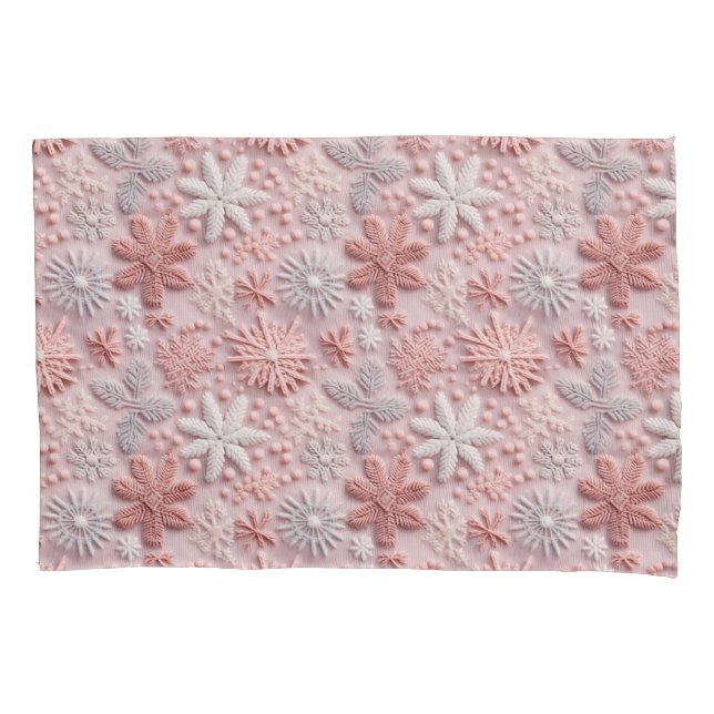 Elegant Christmas Blush Pink Snowflakes Pillow Case (Front)