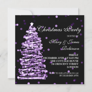 Elegant Christmas Bokeh Tree Holiday Party Purple Invitation