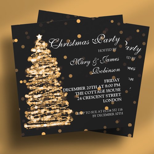 Elegant Christmas Bokeh Tree Party Gold Black Invitation