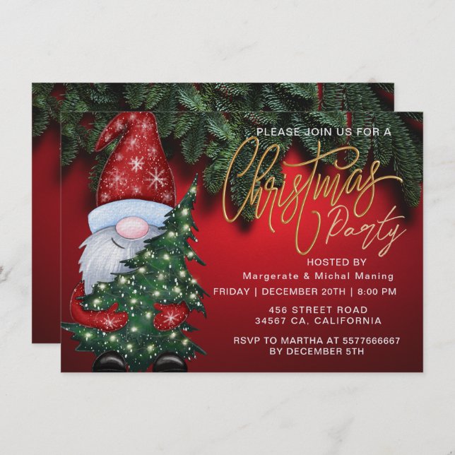Elegant Christmas Bokeh Tree Party Gold Red Invitation (Front/Back)