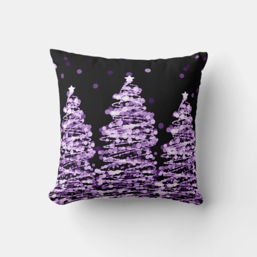 Elegant Christmas Bokeh Trees Purple Throw Pillow