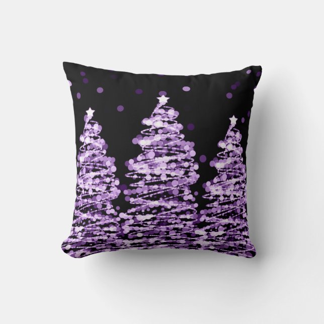 Elegant Christmas Bokeh Trees Purple Throw Pillow (Front)