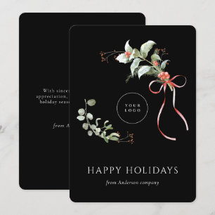 Elegant Christmas Botanical Black Business Holiday Card