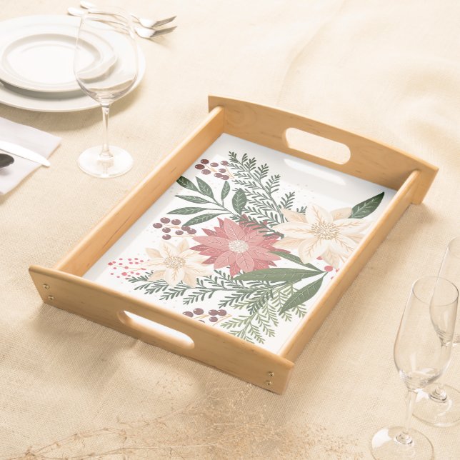 elegant christmas botanical decor holiday serving tray (Front)
