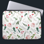 Elegant Christmas Botanical Foliage Pattern Laptop Sleeve<br><div class="desc">This pattern features tossed watercolor red florals,  berries & winter greenery for a festive look.</div>