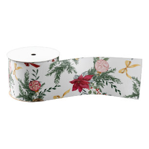 Elegant Christmas Botanical Greenery Pattern Grosgrain Ribbon