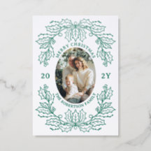 Elegant Christmas Botanical Oval Frame Holiday