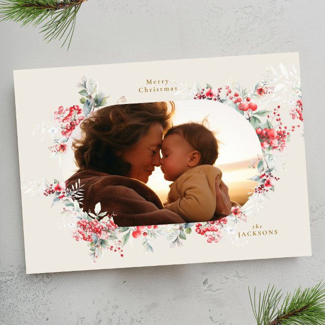 elegant christmas botanical rich creams oval photo holiday card (Creator Uploaded)