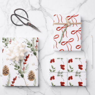 Elegant Christmas Botanical Wrapping Paper Sheets