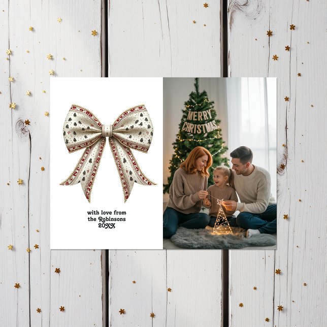 Elegant Christmas Bow Christmas Holiday Postcard (Elegant Christmas Bow Christmas Holiday Card)