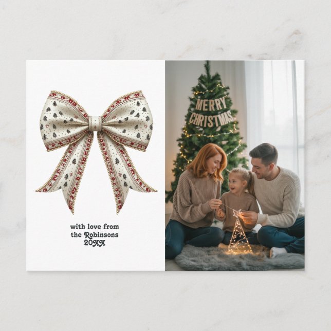 Elegant Christmas Bow Christmas Holiday Postcard (Front)