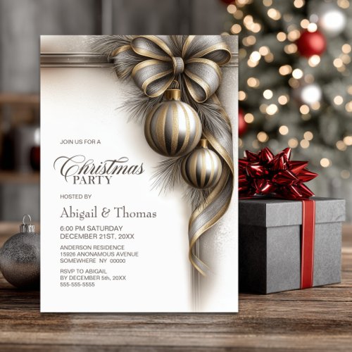 Elegant Christmas Bow Christmas Party Invitation