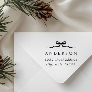 Elegant Christmas Bow Family Name Return Address Rubber Stamp
