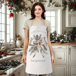 Elegant Christmas Bow Personalized  Apron