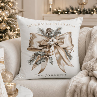 Elegant Christmas Bow Personalized Pillow