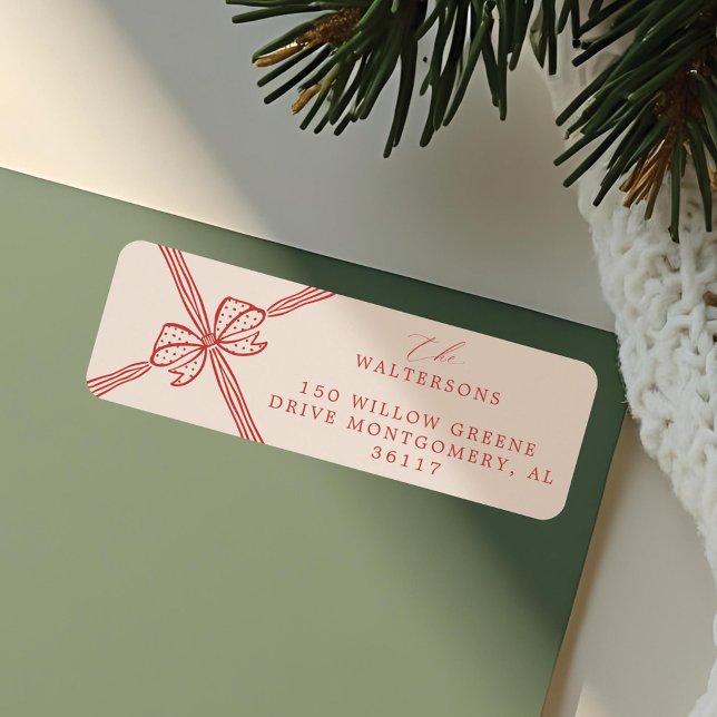 Elegant Christmas Bow & Ribbon Present  Label (Elegant Christmas Bow & Ribbon Present Label)