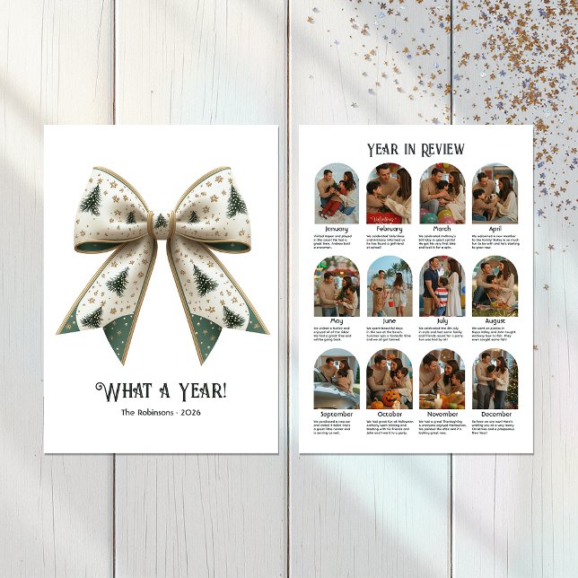 Elegant Christmas Bow Year in Review Family Holiday Card (Elegant Christmas Bow Year in Review Family Holiday Card)